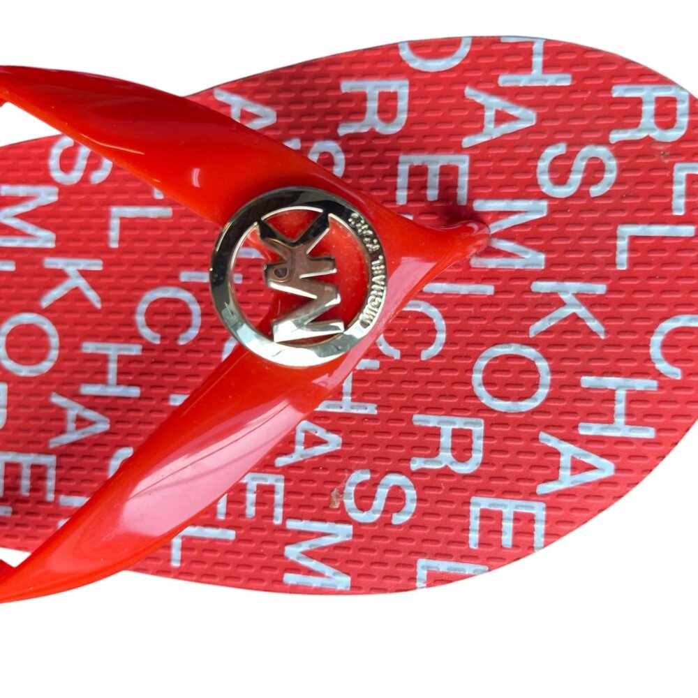 Michael Kors Mandarin Orange MK Logo Flip Flop Sandals Size 8 - Picture 8 of 13